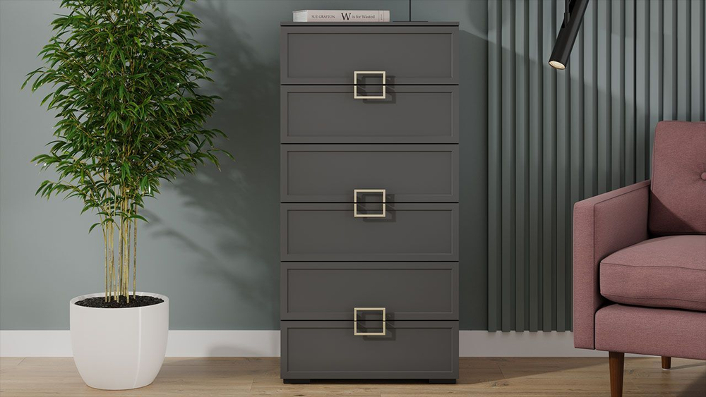 Комод для одежды с ящиками Серый вулкан/Фон серый 6 ящика 60х43х121 см