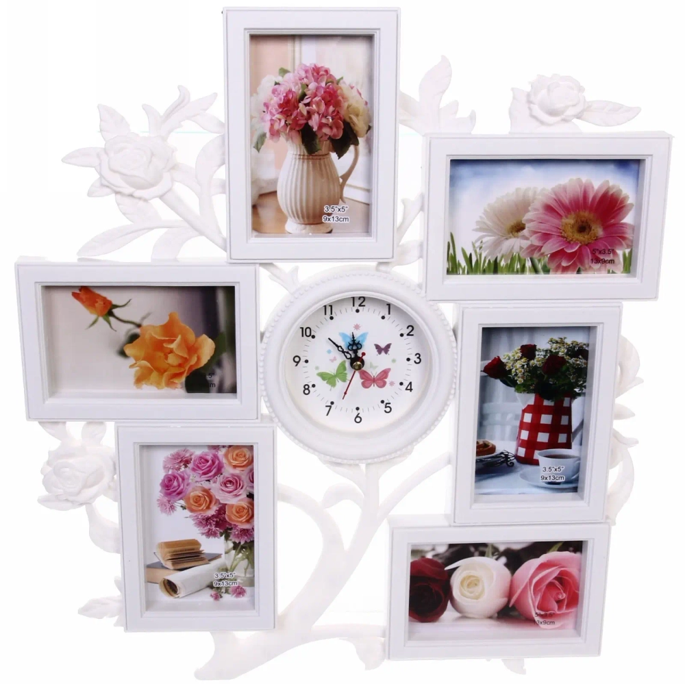 Фоторамка-коллаж 38*43см «Дерево жизни», цвет белый, на 6 фото, пластик, с часами