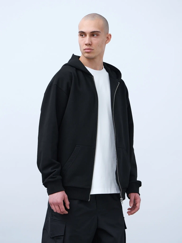 Худи оверсайз на молнии без начеса (черный)
