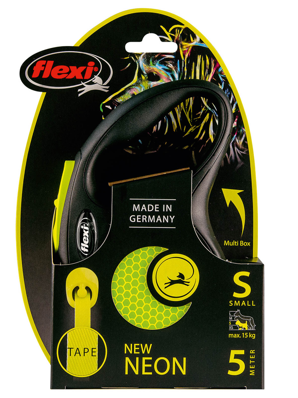 Поводок-рулетка Flexi New Neon S. Лента 5 м. для собак до 15 кг. Желтый