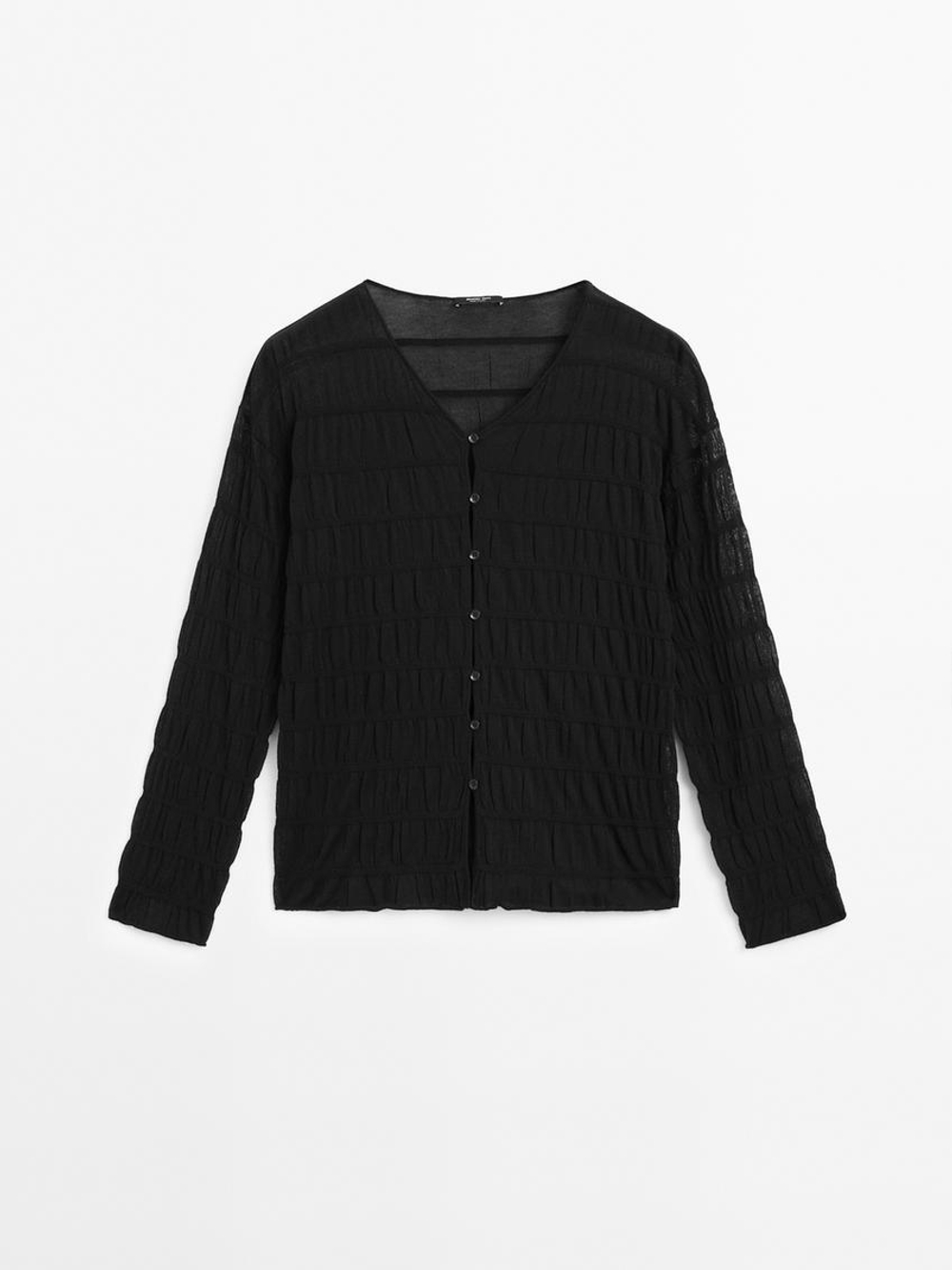 Massimo Dutti Кардиган со сборкой, черный