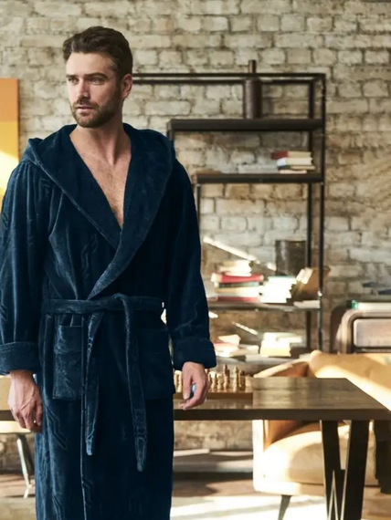 Халат мужской DOMINIC с капюшоном Морская волна "Polens"