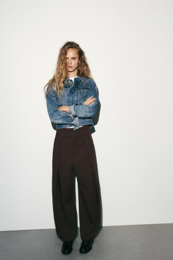 ZARA БРЮКИ BALLOON С ЗАЩИПАМИ, ШОКОЛАДНО-КОРИЧНЕВЫЙ