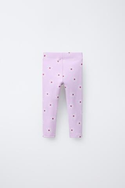 ZARA ЛЕГИНСЫ ИЗ ТКАНИ В РУБЧИК С ПРИНТОМ, ЦВЕТ МАЛЬВЫ