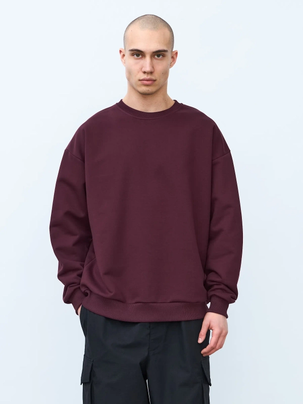 Свитшот оверсайз, с начесом (бордовый)