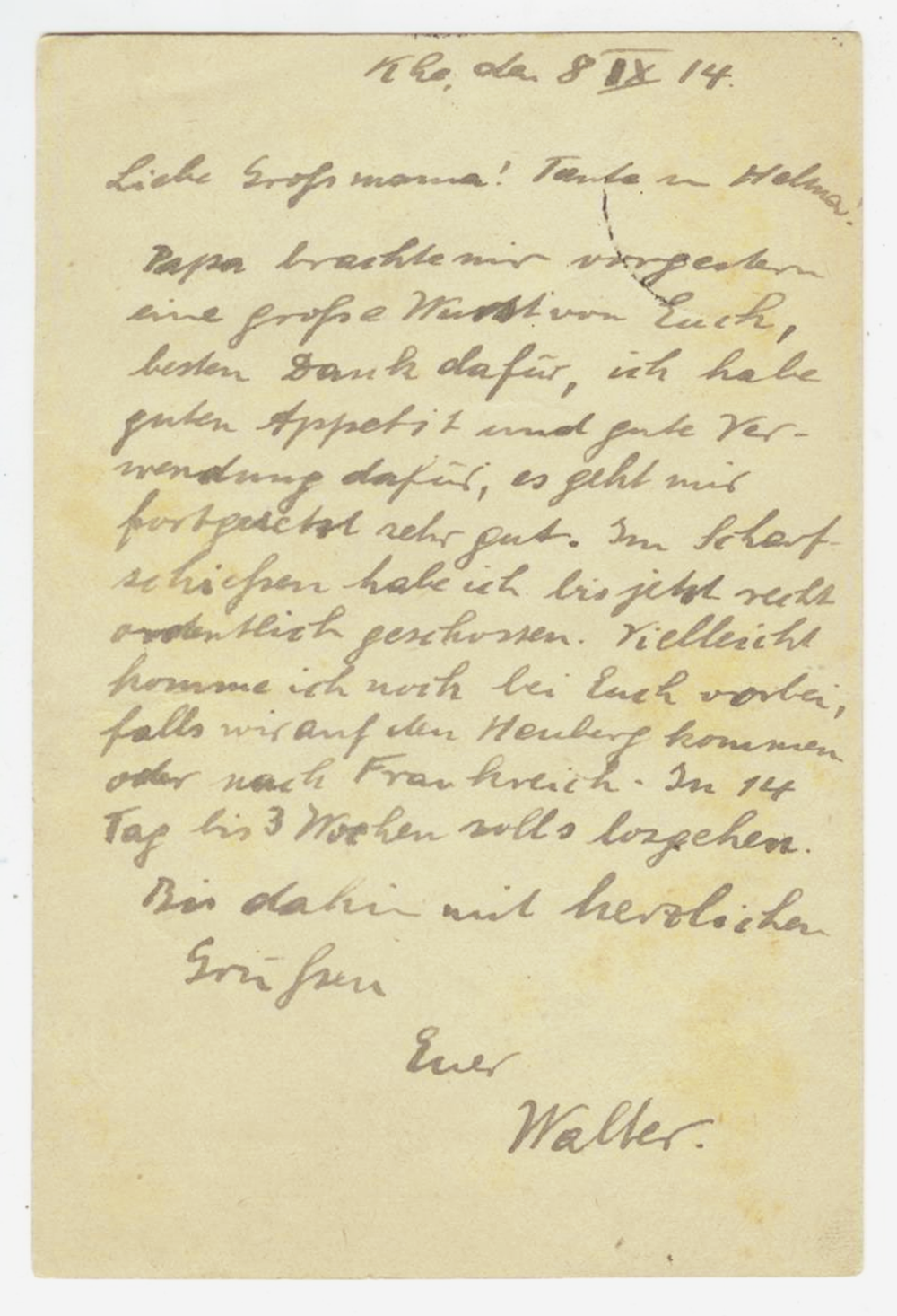 Почтовая карточка - Германия - 1914 г. Подписана, прошла почту