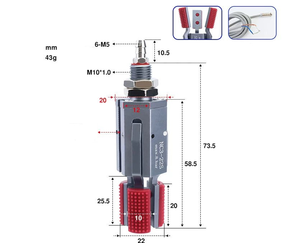 Three-jaw inner support nc3-22s (inner support range: 22-40mm) with detection and induction line
