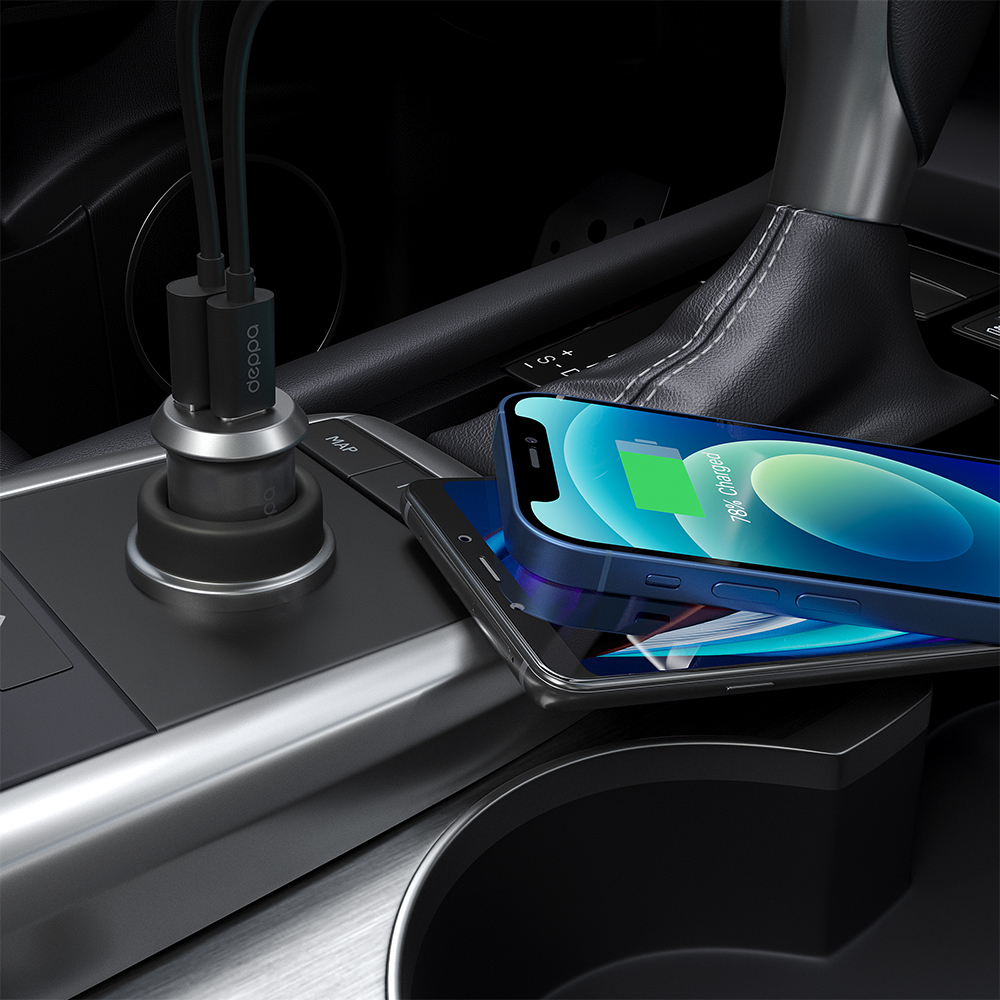 Автомобильное зарядное устройство Car Charger USB A + USB-C, 30Вт, 3А, PD, QC, серебристый