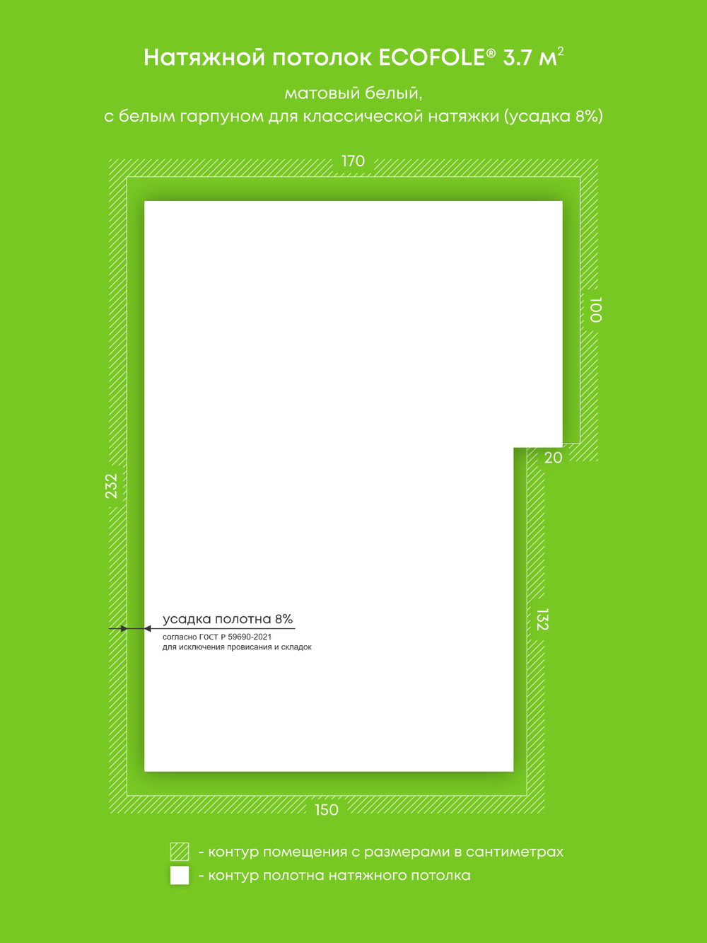 Матовый натяжной потолок 3.7 м2
