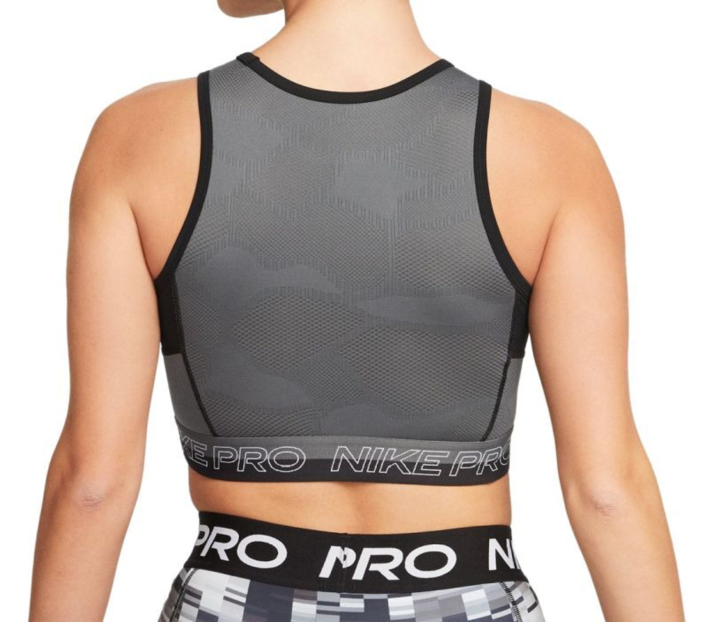 Женский топ теннисный Nike Pro Dri-Fit Cropped Training Tank Top - black/iron grey/white/white