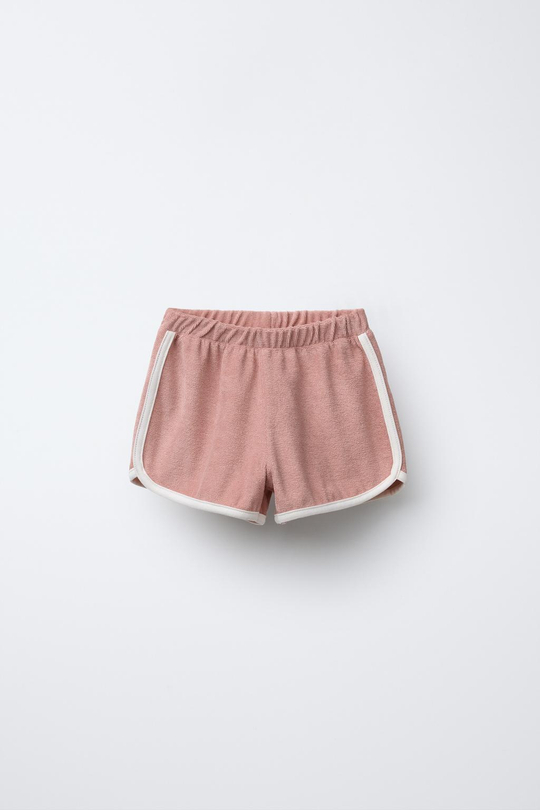 ZARA ШОРТЫ-БЕРМУДЫ ИЗ МАХРОВОЙ ТКАНИ С КОНТРАСТНЫМИ ДЕТАЛЯМИ, ЦВЕТ РОЗОВОГО ДЕРЕВА