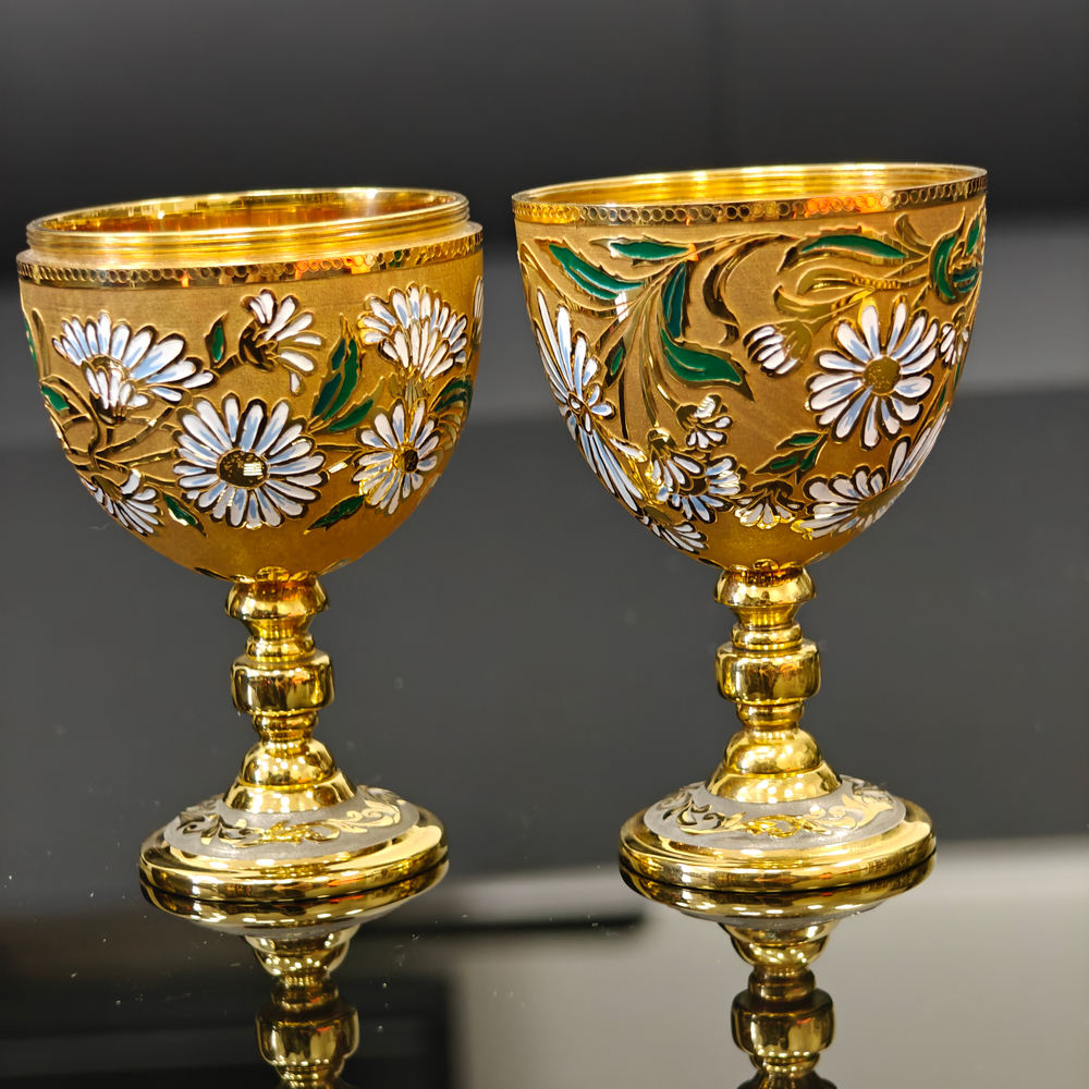 Сувенир Яйцо-рюмки "Ромашки" с эмалью (златоустоуская гравюра)