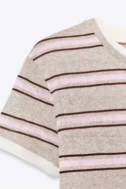 ZARA ФУТБОЛКА ДВОЙНАЯ В ПОЛОСКУ, ЭКРЮ/КОРИЧНЕВЫЙ