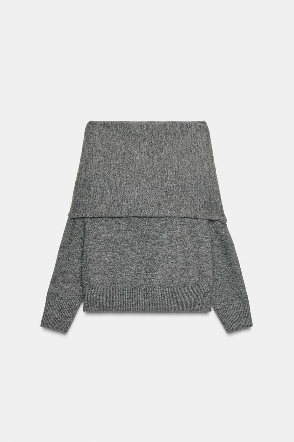 ZARA ТРИКОТАЖНЫЙ ДЖЕМПЕР С ОТКРЫТЫМИ ПЛЕЧАМИ, СЕРЫЙ МЕЛАНЖ