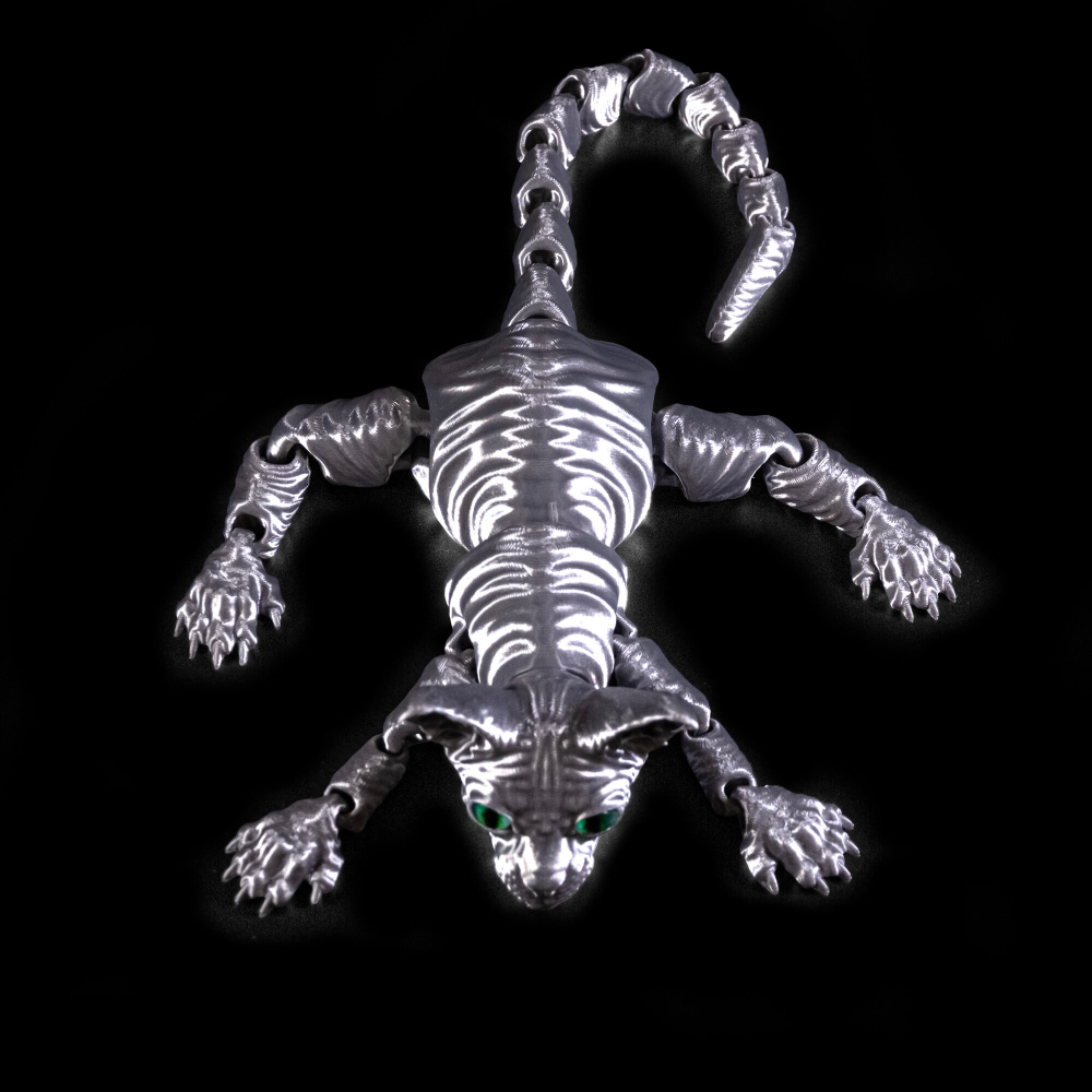 Подвижный кот Сфинкс, игрушка антистресс, светлый металлик