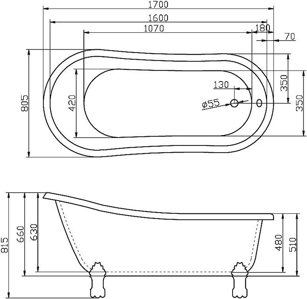 Ванна BelBagno BB04 170х80 белая