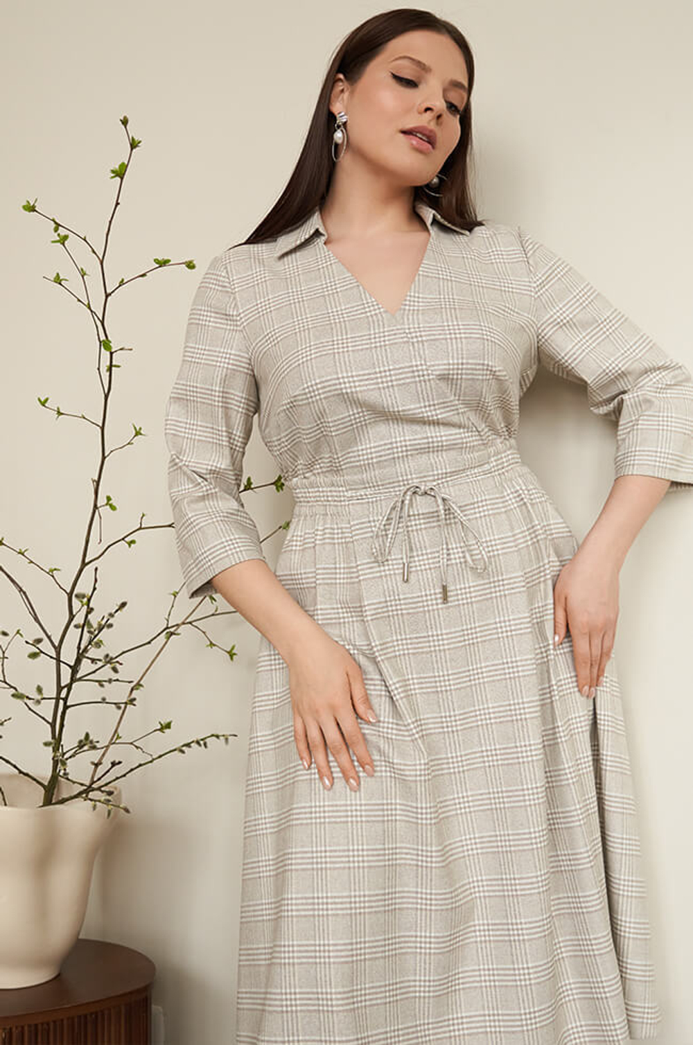 51469 Платье женское (пепельно-бежевый клетка)