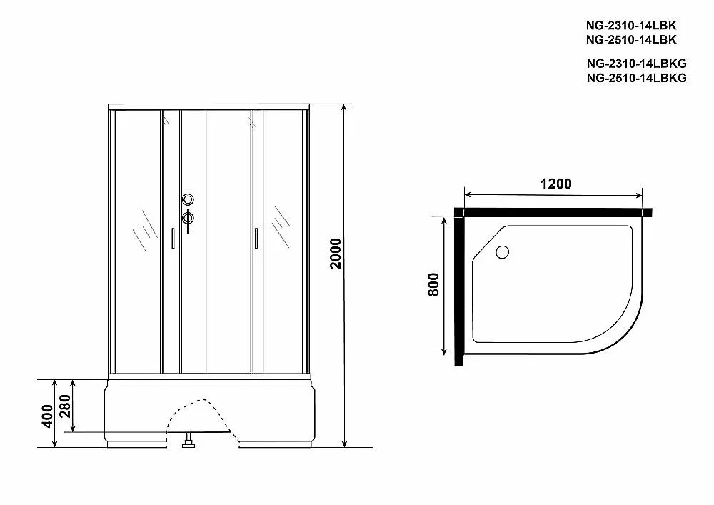 Душевая кабина Niagara Classic NG-2310-14BK 120х80