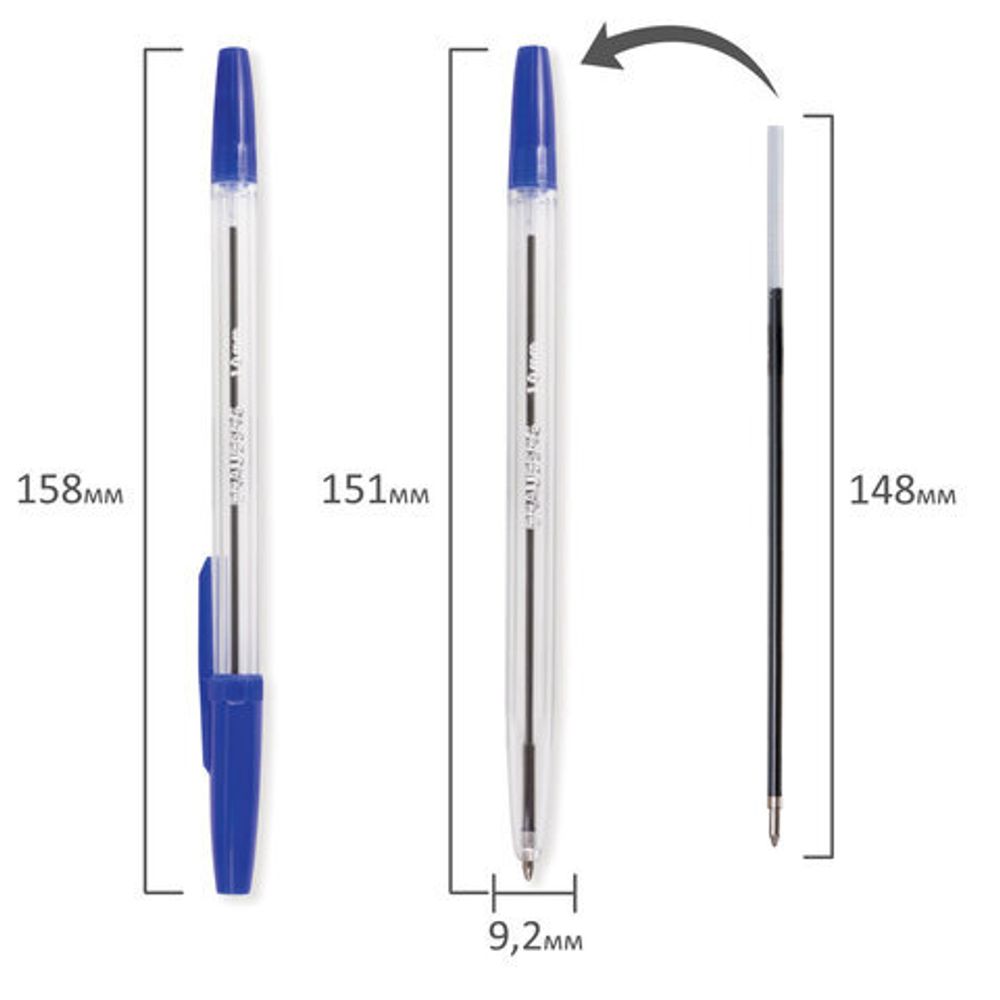 Ручка шариковая BRAUBERG "Line", СИНЯЯ, корпус прозрачный, узел 1 мм, линия письма 0,5 мм, 141097