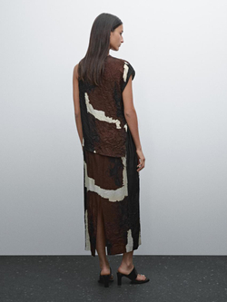 Massimo Dutti Топ в стиле колор-блок с деталью из ткани, шоколадный