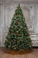 Заснеженная елка с гирлнядой «Очарование» с шишками и ягодами (Леска+пвх) 240 см / 2,4 м