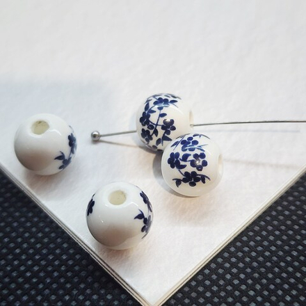 Бусины Гжель, керамические, темно - синие, р-р 10мм, штучно