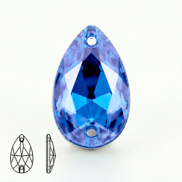 Пришивные стеклянные стразы (Light Sapphire / Светлый Сапфир, форма “капля” / Teardrop)