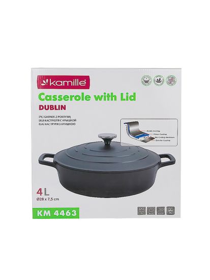 Кастрюля низкая 4 л. Kamille KM 4463 серия DUBLIN из литого алюминия с антипригарным покрытием с крышкой