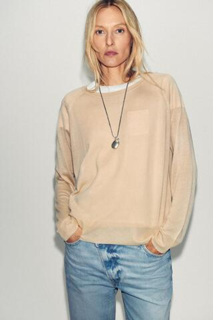 ZARA СВИТЕР ИЗ ТОНКОГО ТРИКОТАЖА, ПЕСОЧНЫЙ