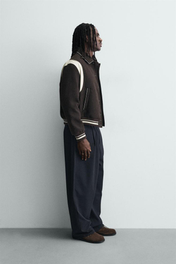 ZARA БОМБЕР С КОНТРАСТНЫМИ ЭЛЕМЕНТАМИ, КОРИЧНЕВЫЙ