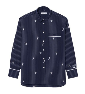 Женское теннисное поло Lacoste Oversized with Jacquard Motifs - navy blue/white
