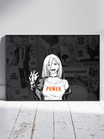Постер плакат Пауэр На Фоне Манги Чб Chainsaw Man Человек Бензопила
