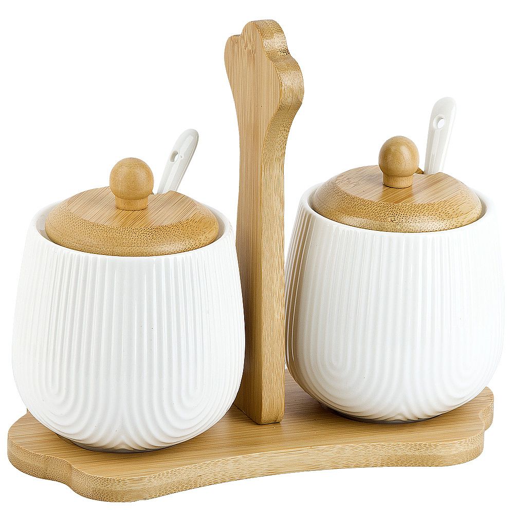 Набор из 2х банок с ложками на бамбуковой подставке " " v 350мл 20х10х17см