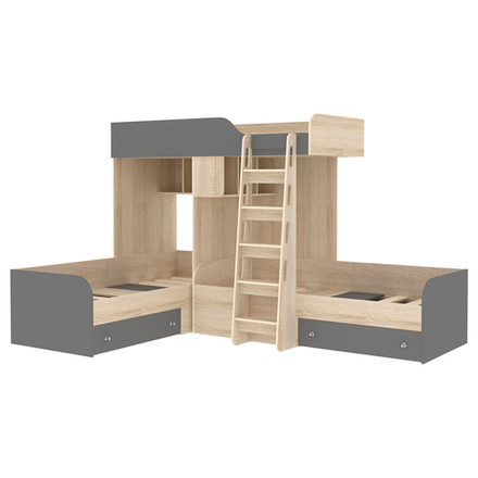 Кровать-чердак КарИВи Трио Дуб Сонома Темно-серый
