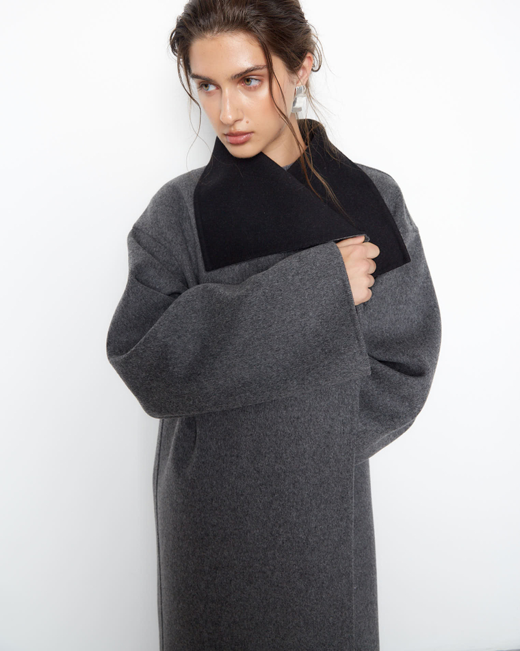 Пальто двухстороннее из шерсти Берберри серый/черный