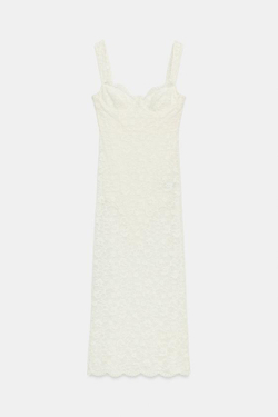 ZARA КРУЖЕВНОЕ ПЛАТЬЕ МИДИ, ЭКРЮ