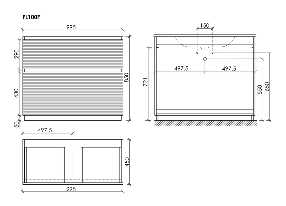 Тумба напольная SANCOS Folk Floor 995х445х850, c двумя ящиками оснащенными доводчиками, Bianco, арт.FL100FW