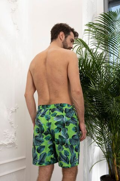 Летние мужские удлиненные шорты с листьями (Размер: M) (Цвет: зеленый)