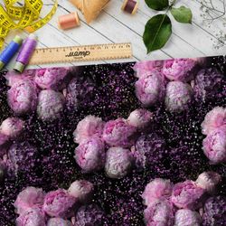 Ткань дюспо маслом нарисованные пионы на чёрном фоне с пыльцой