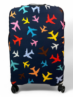 Чехол на чемодан 28", цвет чёрный/разноцветный, Самолетики