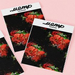 Ткань таффета цветы красные маслом