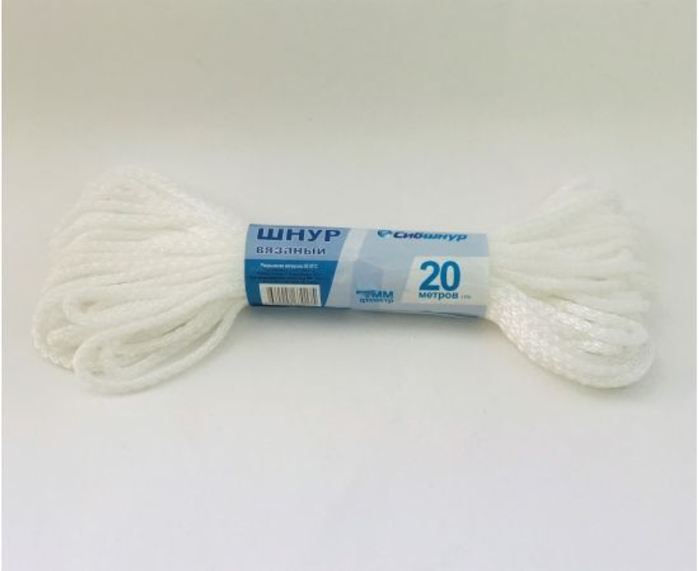 Шнур (веревка) полипропилен вязаный d 6мм, 20м, без сердечника, белый, Сибшнур