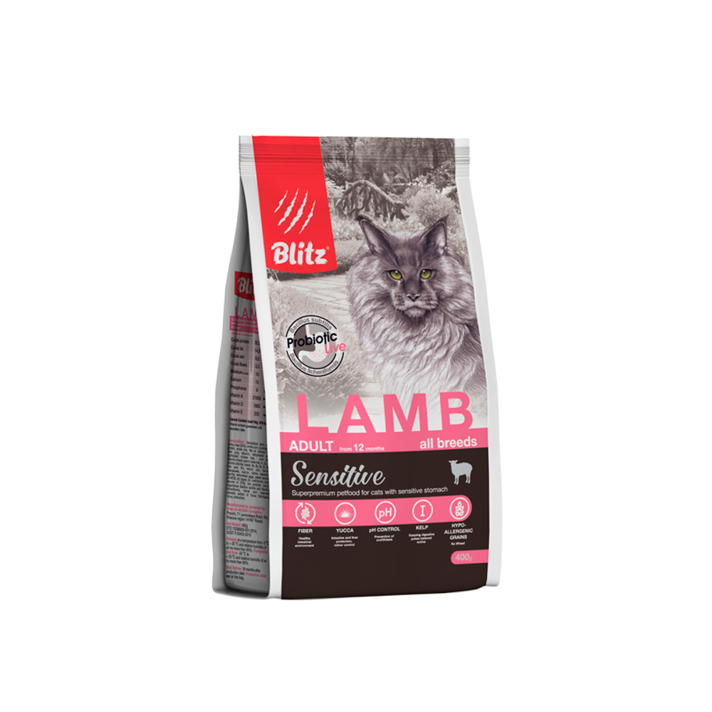 Сухой корм для взрослых кошек с ягнёнком Blitz Sensitive