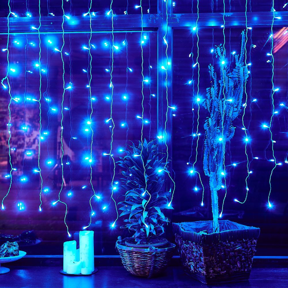 ULD-C3020-240-STK BLUE IP44 Занавес светодиодный со статическим свечением. 3х2м. Соединяемый. 240 светодиодов. Синий свет. Провод прозрачный. TM Uniel