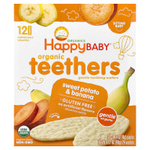 Happy Family Organics, Happy Baby®, органические прорезыватели для зубов, нежные вафли для прорезывания зубов, батат и банан, 12 пакетиков по 4 г (0,14 унции)