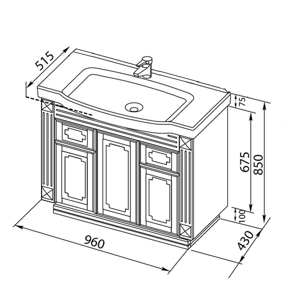 Тумба с раковиной Aquanet Фредерика 100 белый