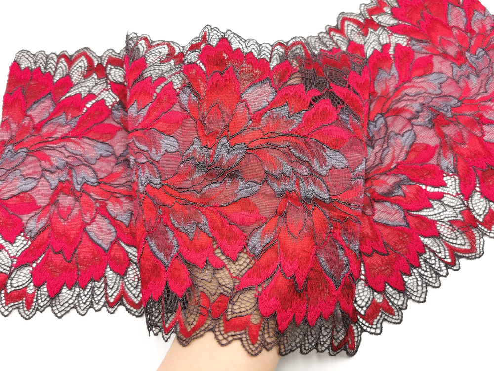 Эластичное кружево, графит и малина, 20 см, (Арт: EK-2793), м