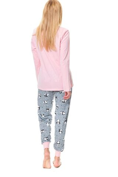 Забавная хлопковая пижама с принтом (Размер: L) (Цвет: серый с розовым)