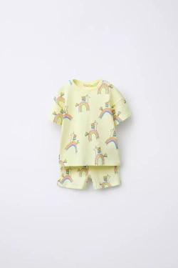 ZARA ПИЖАМА С ПРИНТОМ «ЕДИНОРОГ», ЖЕЛТЫЙ