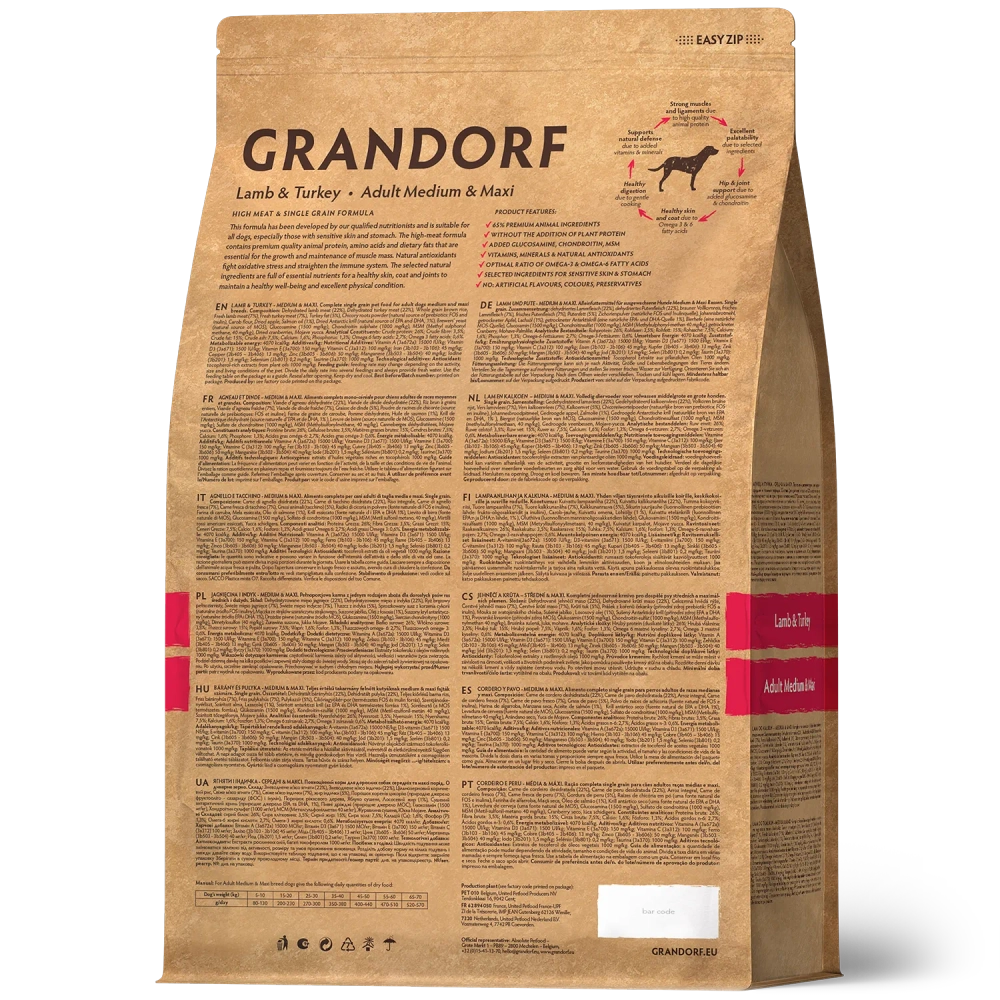 Grandorf Lamb & Turkey, Adult Medium & Maxi для средних и крупных пород (Ягнёнок с индейкой)